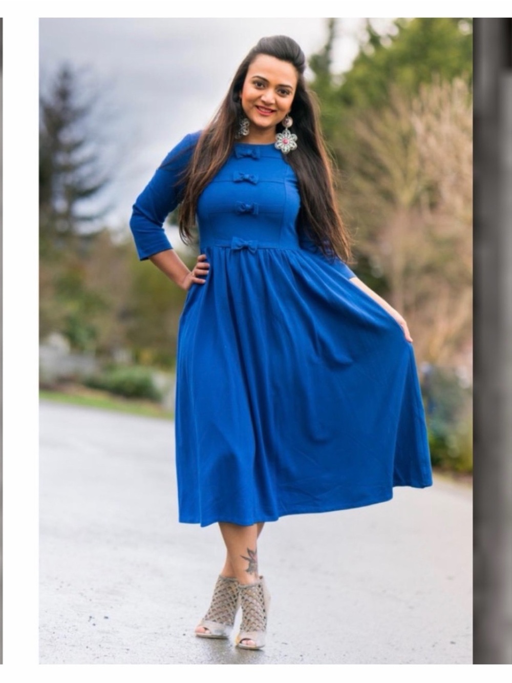 Dainty Jewells Royal Blue Vintage-Inspired Bow Midi Dress